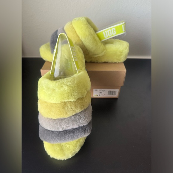 NIB UGG Women’s Fluff Yeah Slide Slipper Slingback Yellow and Gray Size 10 - Picture 4 of 15